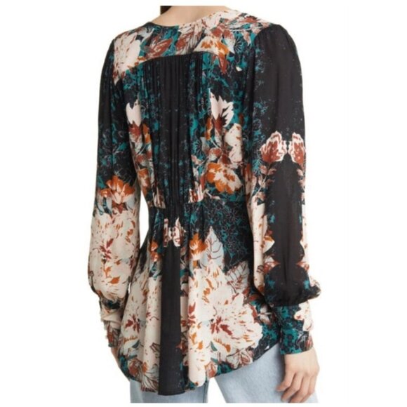 Free People Womens Size Medium Green Mikayla Print Long Sleeve Deep V Neck Tunic - Picture 4 of 9